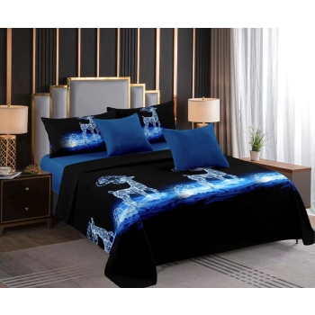 Pościel świąteczna 200x220 z prześcieradłem granatowa niebieski renifer Sw668